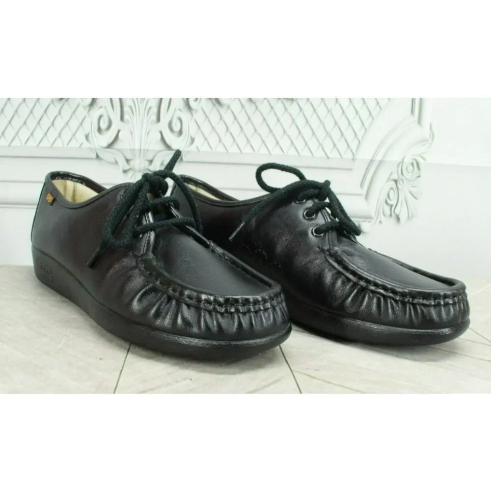 SAS Black Leather Slip On Moccasins Loafer Ankle Shoes Size 8 Narrow - Picture 3 of 7